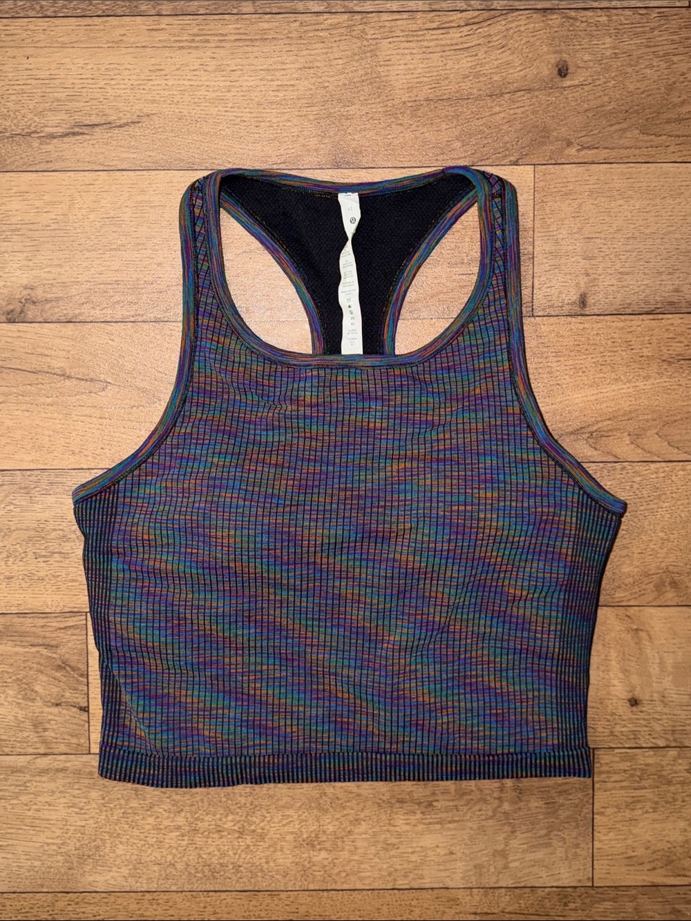 Lululemon Size 12 Ebb To Street Racerback Multicolour Crop Tank Top Rainbow Gym
